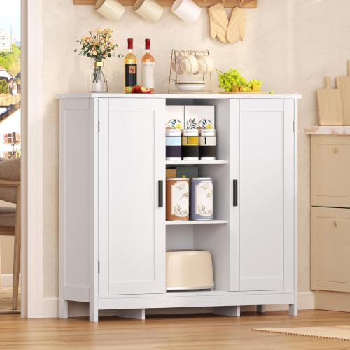 2-Door Storage Cabinet with Adjustable Shelves, White Buffet Sideboard