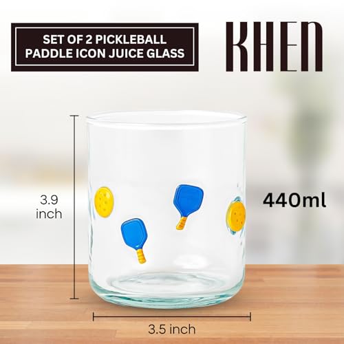 Pickleball Icon Stemless Glass Tumblers - 14.8oz Set of 2 Cocktail Glasses