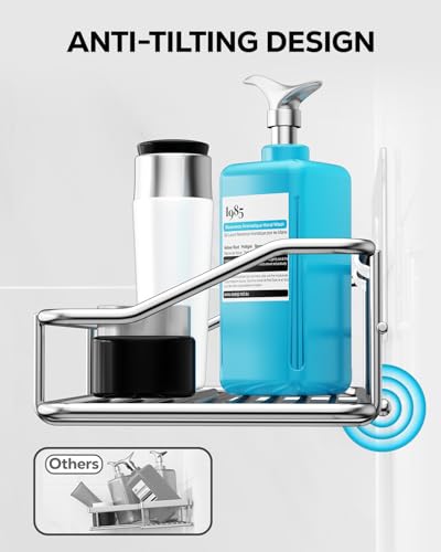 Nieifi 2-Pack Silver Shower Caddies Adhesive Bathroom Shelves, Rustproof Stainless Steel