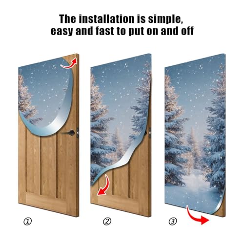Burbuja 35 x 79 in Snowy Forest Door Cover - Stretch Fabric Backdrop for Holidays