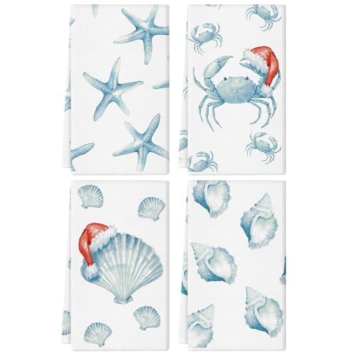 GPGHE Coastal Christmas Kitchen Towels Set of 4, 18x26 Inch Holiday Dish Towels