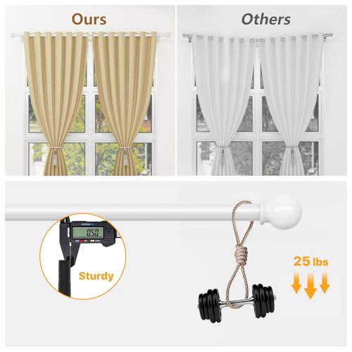 Adjustable White Curtain Rod 28 to 48 Inch - Heavy Duty 5/8" Drapery Rod