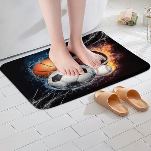 Sports Bath Mat 20x32 Inch Non-Slip Bathroom Rug for Kids Sports Room