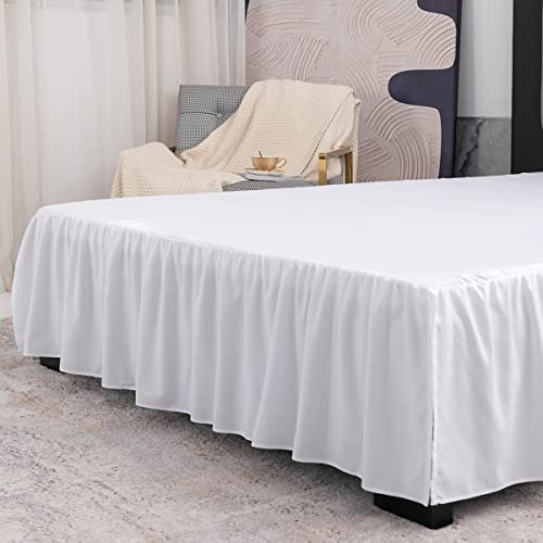 Queen Ruffled Bed Skirt with 14 Inch Drop & Split Corners - White Microfiber