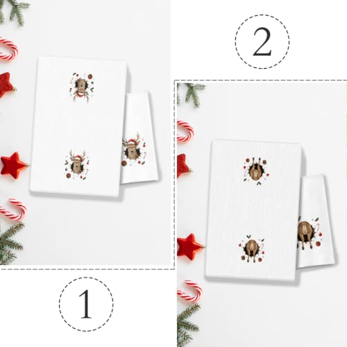 Christmas Reindeer Kitchen Dish Towels Set of 2 I- Christmas Towels 16x24 Inches