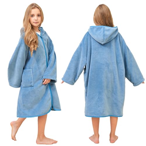 Hiturbo Kids Hooded Surf Poncho Towel - Fleece Changing Robe (Ages 7-12)