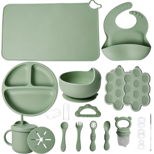 19-Piece Silicone Baby Feeding Set with Suction Plates and Utensils