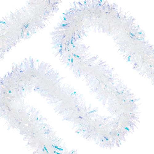 20ft Iridescent Christmas Tinsel Garland - Thick Metallic Foil Decor