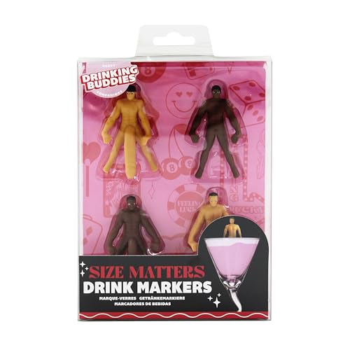 NPW Drinking Buddies Size Matters Wine Glass Charms - Fun Party Favors & Drink Markers (4 Pack)