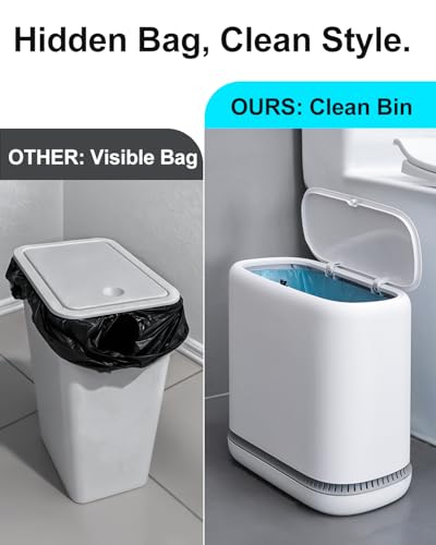 Slim 2.3 Gallon Bathroom Trash Can with Lid - White Dog Proof Waste Basket