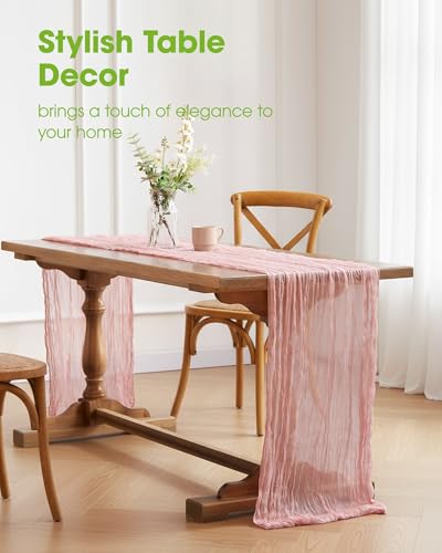 2-Pack Dusty Pink Cheesecloth Table Runner, 120-Inch Boho Gauze Table Decor
