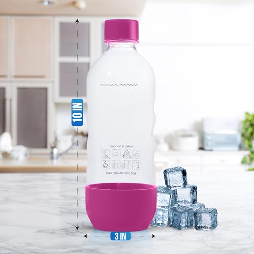 1-Liter Carbonating Water Bottles for Sparkling Water Makers, 3-Pack (Pink)