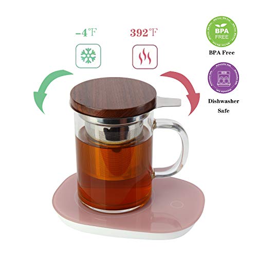 COMI 14oz Glass Tea Cup with Walnut Lid & Handle - Large Capacity Infuser Mug for Loose Leaf Tea (Variation 1)
