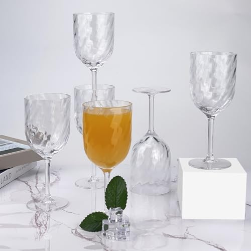 Set of 6 Unbreakable 12 oz Acrylic Wine Glasses, Stackable Plastic Tumblers