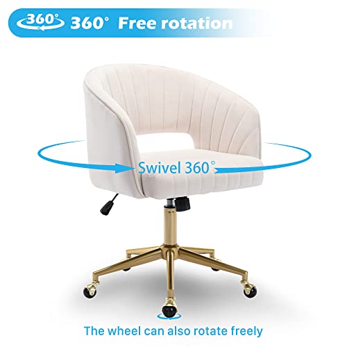Cream Velvet Vanity Chair with Gold Base, Adjustable Swivel Desk Chair