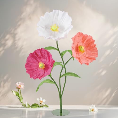 Giant Artificial Paper Flowers Set of 3 - 5.6 Ft Wedding & Party Decor, White & Pink