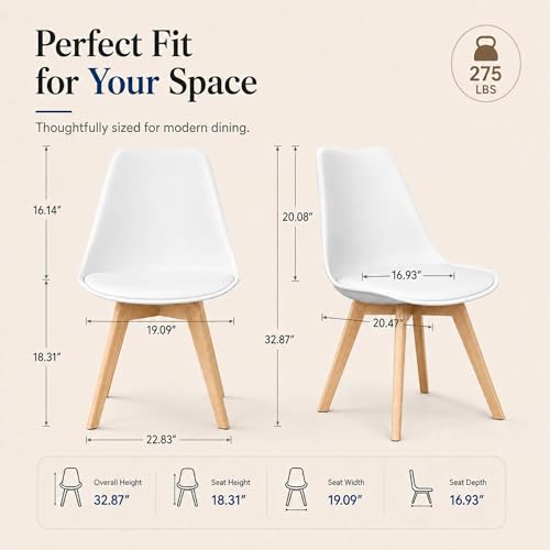 Mid-Century Modern Dining Chairs Set of 4, Upholstered White Chairs