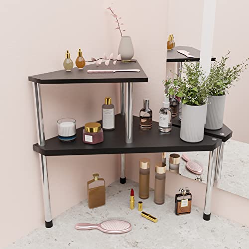 2-Tier Corner Counter Organizer, Bamboo Bathroom and Kitchen Storage Shelf
