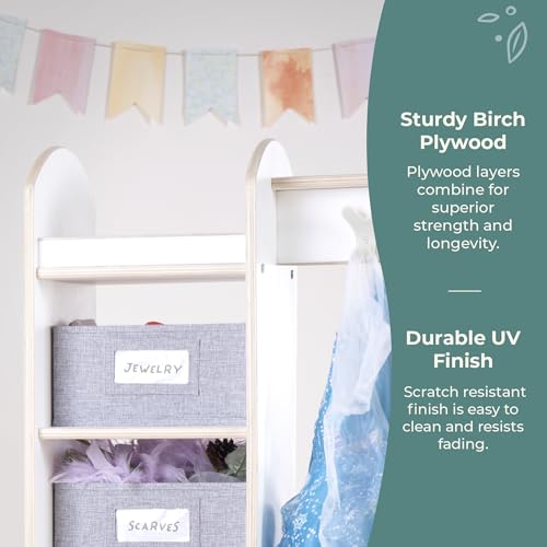 Kids Dress Up Storage Center with Mirror and Bins - White Wood