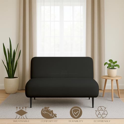 Twin XL Armless Futon Cover - 100% Cotton, Machine Washable, Black