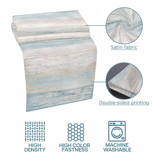 Aqua Blue King Size Bed Runner 94x20 Inches Satin Farmhouse Decor