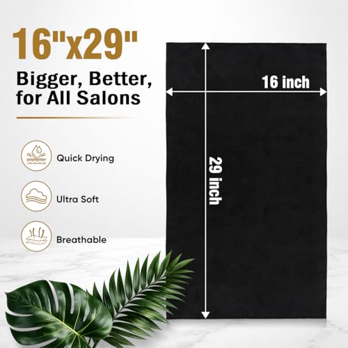 Black 16x29 Inch Microfiber Salon Towels - Pack of 24, Super Absorbent & Soft