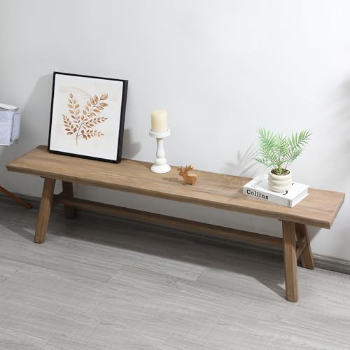Rustic Solid Wood Bench, 39-inch Farmhouse Dining and Entryway Seat