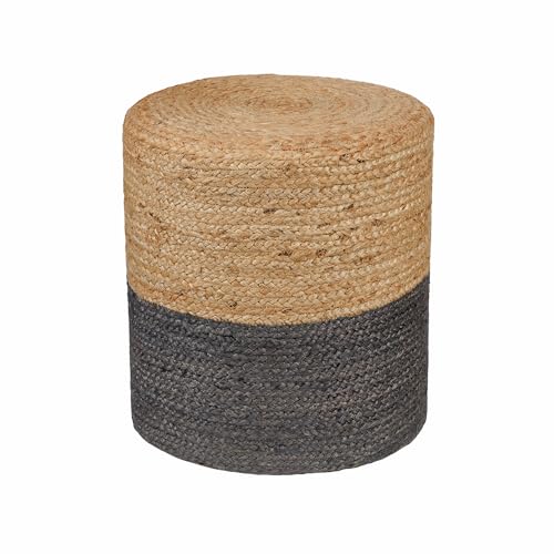 Handwoven Jute Braided Cylinder Pouf Ottoman, Gray 14.5-inch Foot Stool