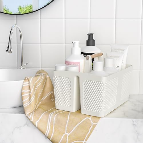 Portable Shower Caddy with Wooden Handle - 3-Compartment Bathroom Organizer