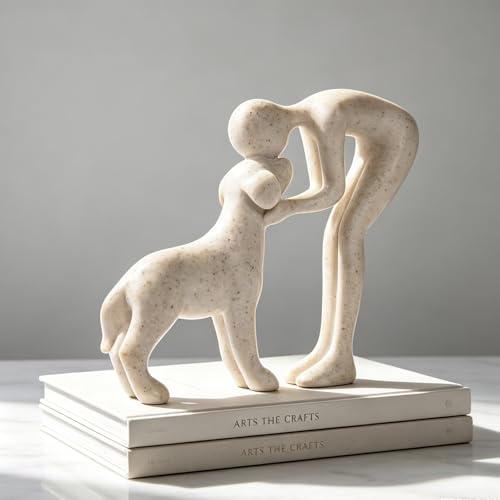 Abstract Person and Dog Sculpture, Resin Pet Memorial Figurine