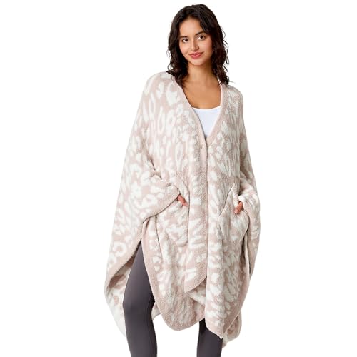 Wearable Blanket Poncho with Pockets, Ultra Soft Plush Reversible Wrap