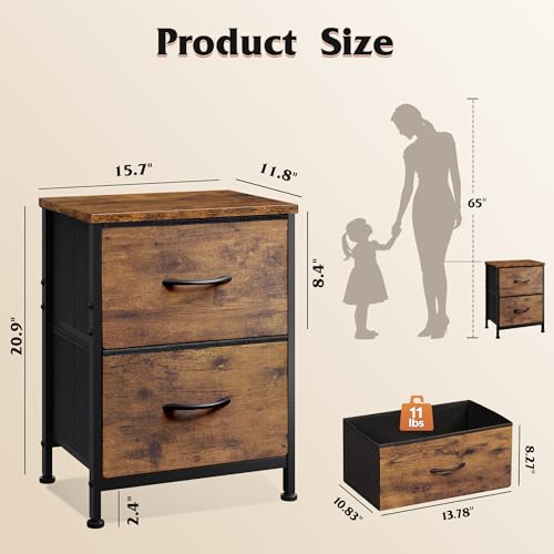 2-Drawer Nightstand with Wooden Top and Storage Bins, Bedside End Table
