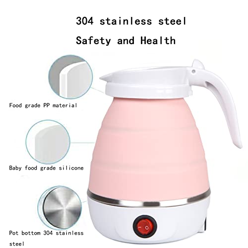 Portable Foldable Electric Travel Kettle - 304 Stainless Steel (Pink)