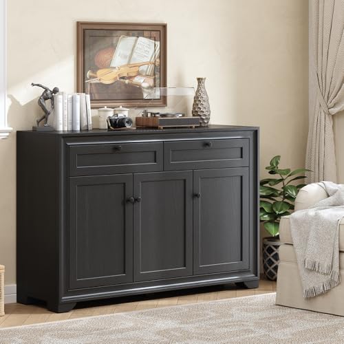 48-Inch Sideboard Buffet Cabinet with Drawers and Shelves, Black