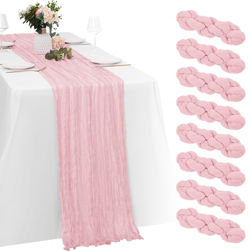 8 Pack Light Pink Cheesecloth Table Runners, 20x120 Inch Gauze Table Decor