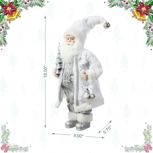 Frosty Santa 18" Figurine with Faux Fur - Glitzhome Traditional Christmas Decor (Snow Silver Coat) — Frosty Santa/18"h