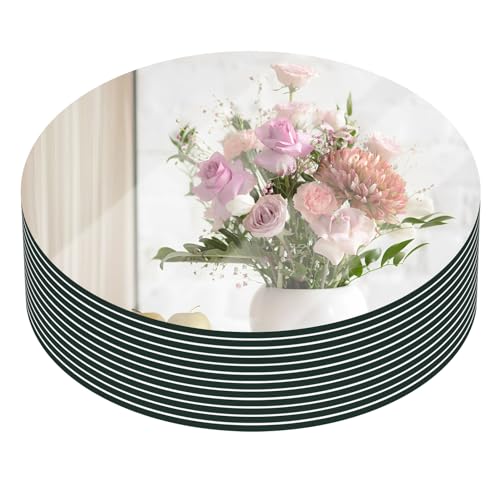 VASUHOME 12-Inch Round Glass Mirror Centerpiece for Wedding & Party Decor - Smooth Edges, Cushioned Feet