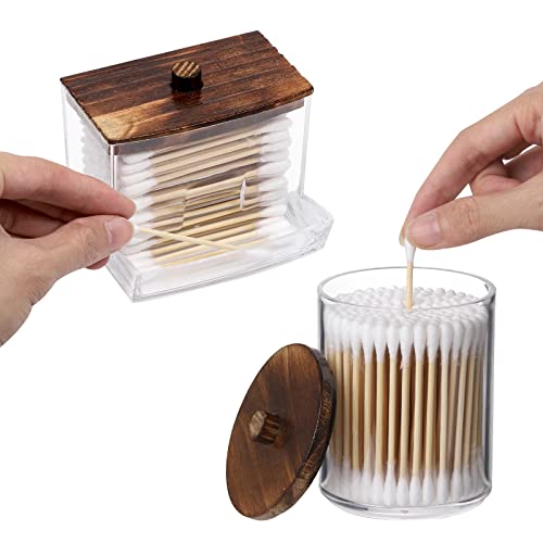 3 Pack Clear Plastic Apothecary Jars with Wood Lids for Bathroom Storage