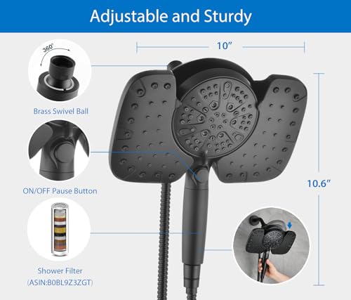 10-Inch Rainfall Shower Head Combo with Filtered Handheld Spray, Black
