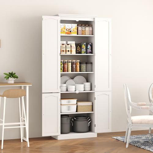 72-Inch Tall Kitchen Pantry Cabinet with Adjustable Shelves, White