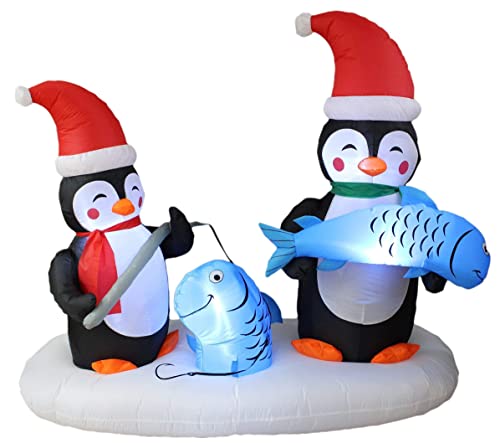 6ft Christmas Inflatable Penguins Fishing on Polar Bear & Lighted Penguin Yard Decor