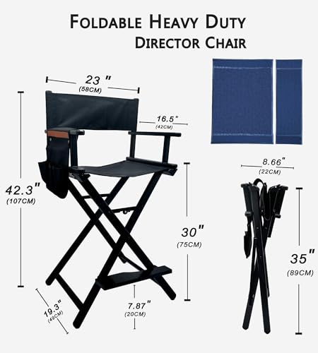 HAISKY 30-Inch Black Extra Tall Folding Director Chair with Side Bags & Footrest