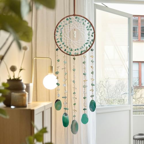Boho Crystal Dream Catcher Wall Hanging with Natural Gemstones