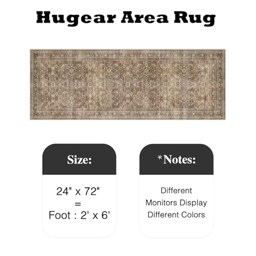 2x6 Vintage Distressed Brown Runner Rug, Washable Non-Slip Hallway Mat