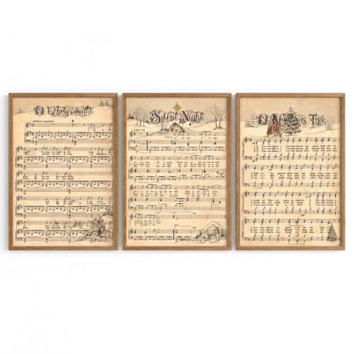 Unframed Vintage Christmas Carol Sheet Music Canvas Wall Art 12x18in Set of 3