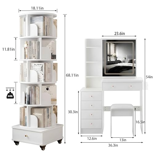 5-Piece Queen Bedroom Furniture Set with LED Bed, Vanity and Bookshelf