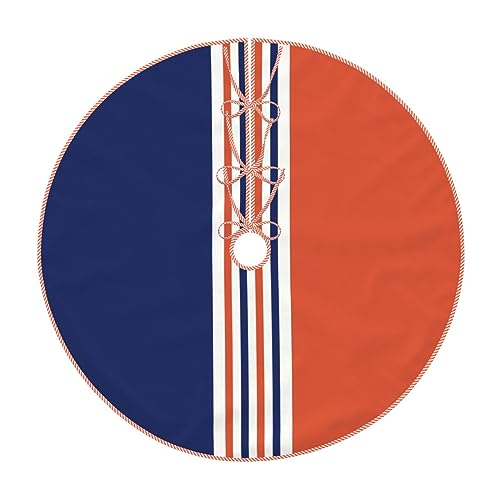 MIZIBAO Christmas Tree Skirt 36 Inch Navy Blue & Orange Stripes (Navy/Orange) - Premium Faux Linen