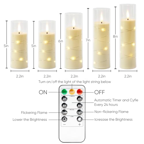 Homemory White Flameless Candles with Remote Control Set - 5pcs, 2.2" x 5-8"