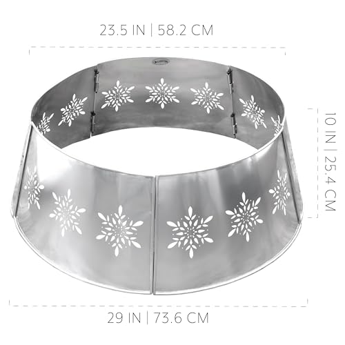 Silver Snowflake Farmhouse Christmas Tree Collar, 29-Inch Enamelware Base