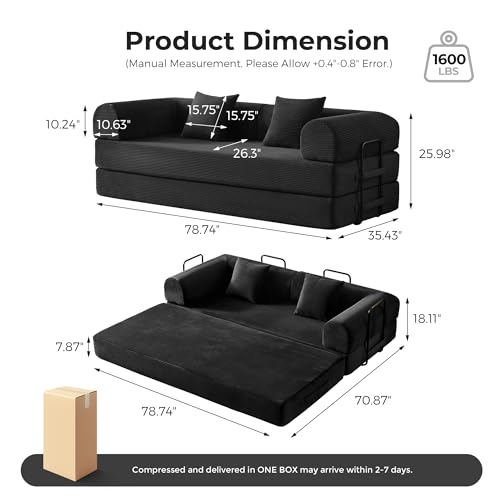 79-Inch Convertible Sofa Bed, Modular Corduroy Sleeper Couch